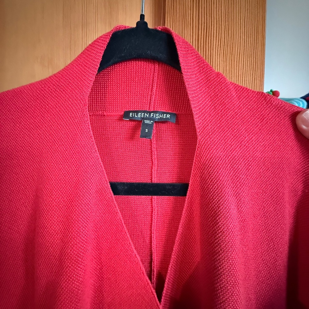 Eileen Fisher Red Open Draped Silk Blend Cardigan - Picture 5 of 6